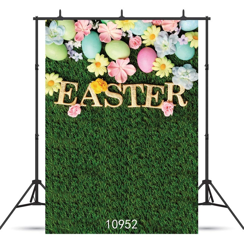 SJOLOON Happy Easter Photography Backdrops Natural Grass Green Flowers Photo Studio Background for Children Spring Backdrop 10952(6x9FT) - Image 1